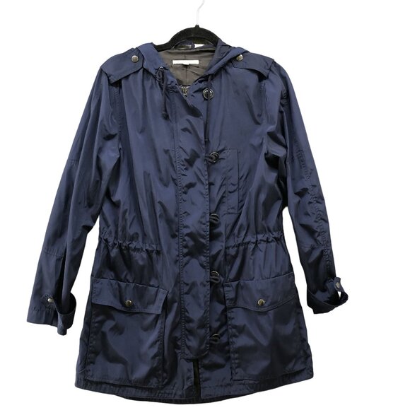 GAP Jackets & Blazers - GAP Rain Jacket Womens S Dark Blue Parka Drawstring Waist Utility Mid Length